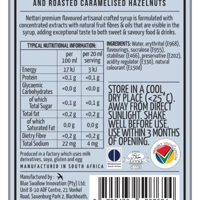 Nettari 750ML - Hazelnut � Sugar Free FA Nettari Instabean Blue Curacao Ingredients